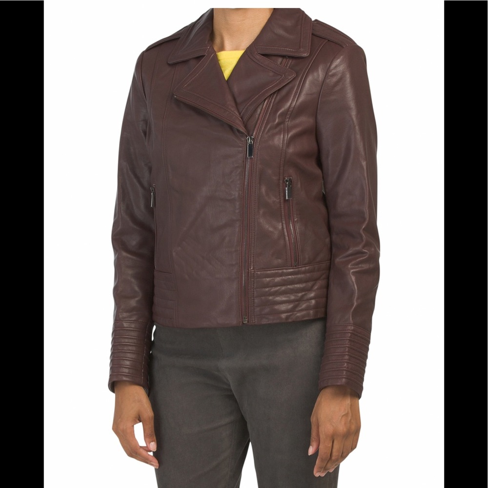 🔥🔥BADGLEY MISCHKA Gia Lamb Leather Moto Jacket
